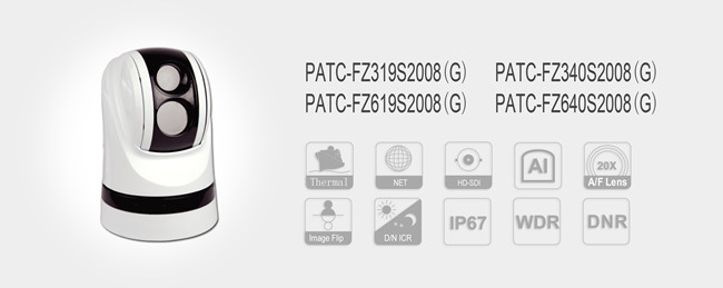 PATC Dual Lens Rugged PTZ Camera IP67 Uncooled Amorphns Silicon FPA With Digital Gyro